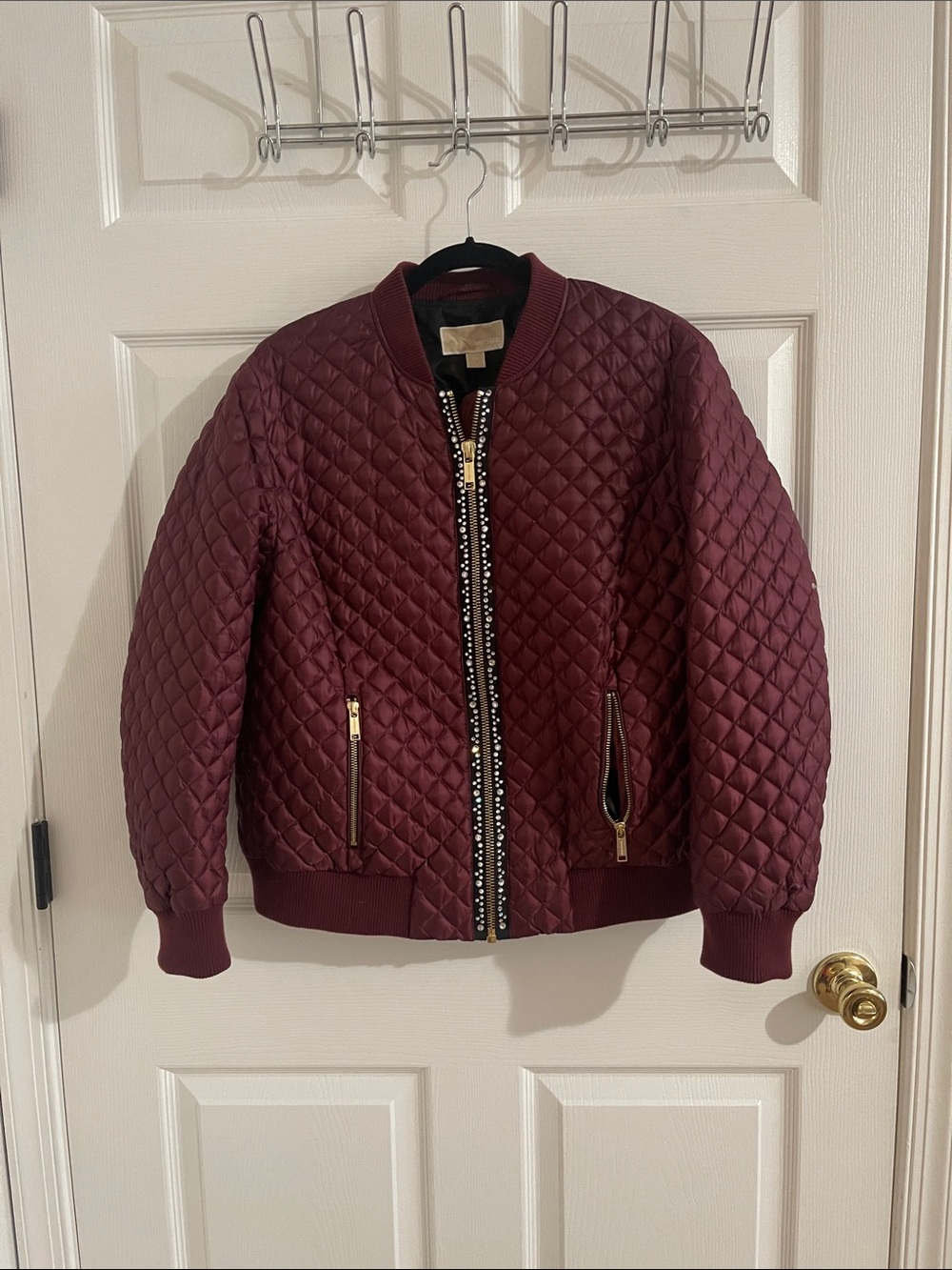 MICHAEL Michael Kors Quilted Bomber Jacket in Wine